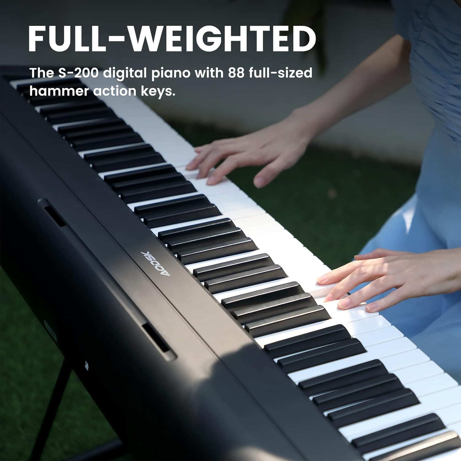 AODSK S-200 88-Key Weighted Digital Piano, Hammer Action, Black, with Sustain Pedal & Stereo Speakers