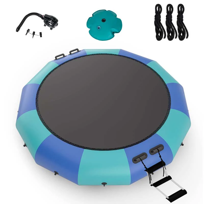 12 FT Inflatable Water Bouncer Trampoline Portable Bounce Swim Platform for Lakes Pools Calm Sea