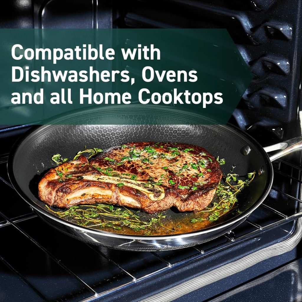 HexClad 6-Piece Hybrid Nonstick Fry Pan Set with Lids, Stainless Steel, 8/10/12-Inch, Oven & Dishwasher Safe