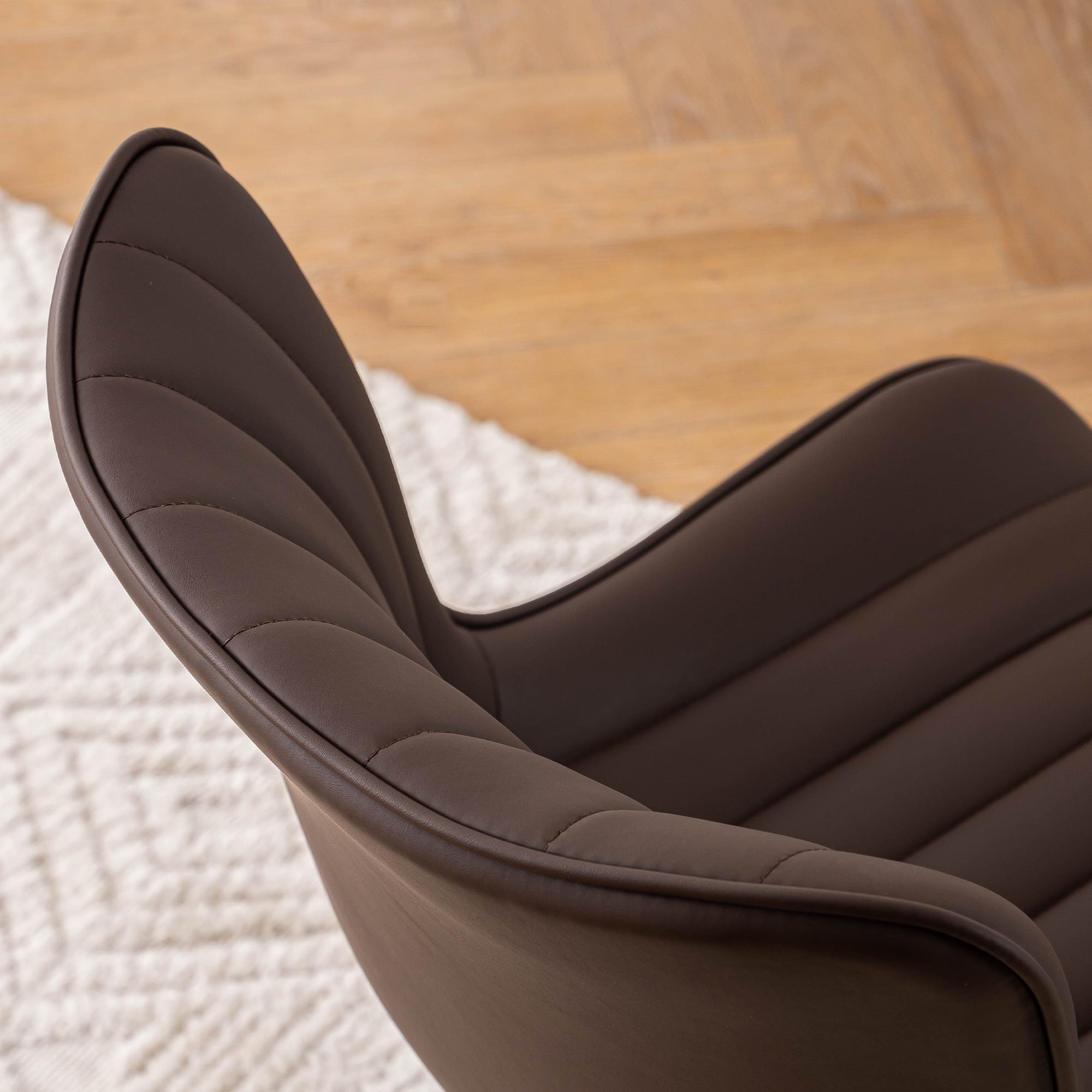 YOUNIKE Cute Armless Office Desk Chair Modern Upholstered Faux Leather Swivel Task Chair, Brown