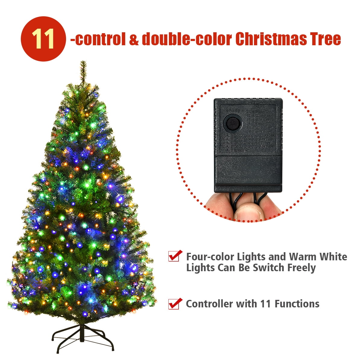 Costway 8Ft Pre-Lit Artificial Christmas Tree Hinged 750 LED Lights