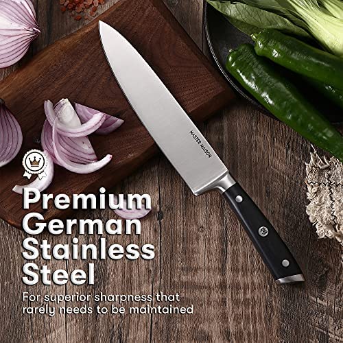 19-Piece Premium Kitchen Knife Set With Wooden Block | Master Maison German Stainless Steel Cutlery With Knife Sharpener & 8 Steak Knives