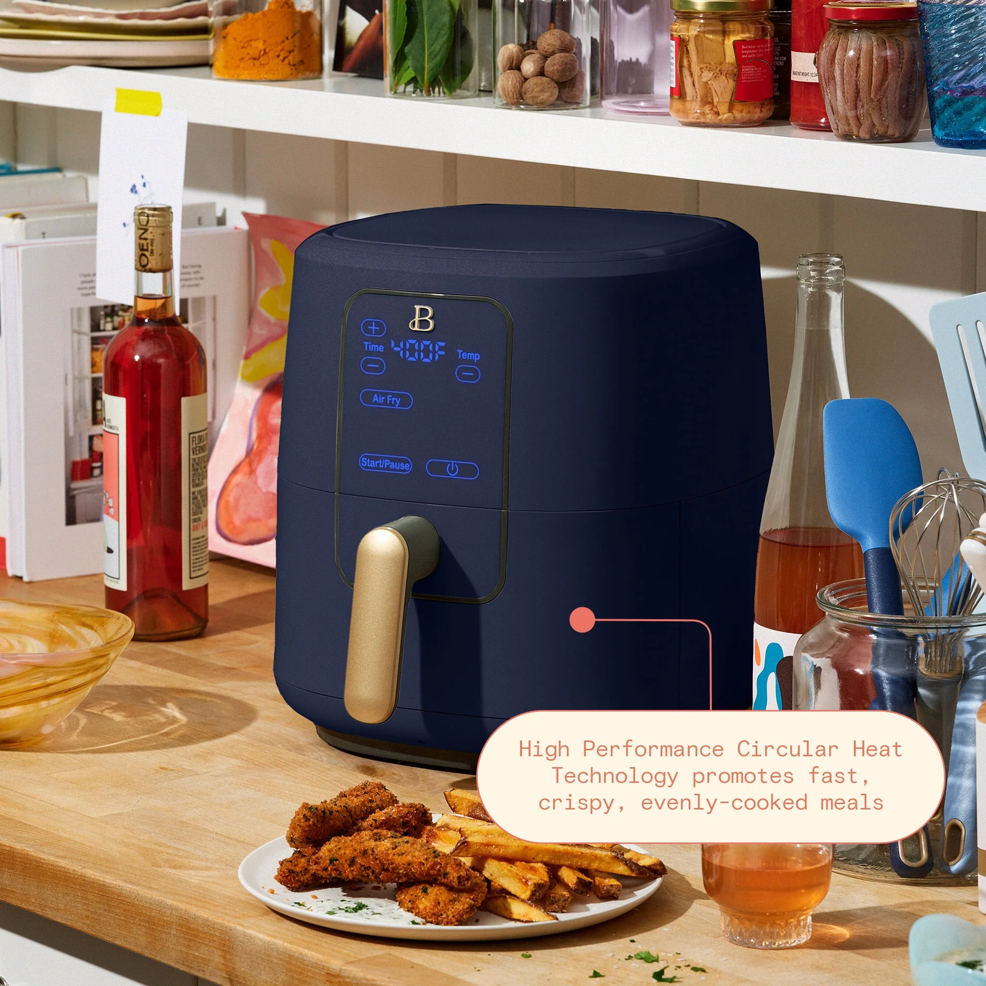Beautiful 6 Qt Air Fryer with TurboCrisp Technology and Touch-Activated Display, Starry Night by Drew Barrymore, Blue