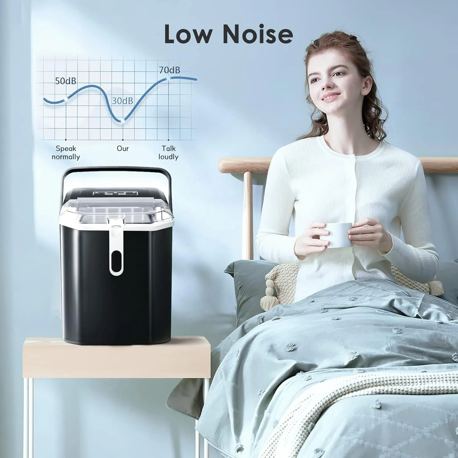 Countertop Ice Maker with Soft Chewable Pellet Ice, Self Cleaning,45lbs/Day,LED 24H Timer, Stainless Steel Black