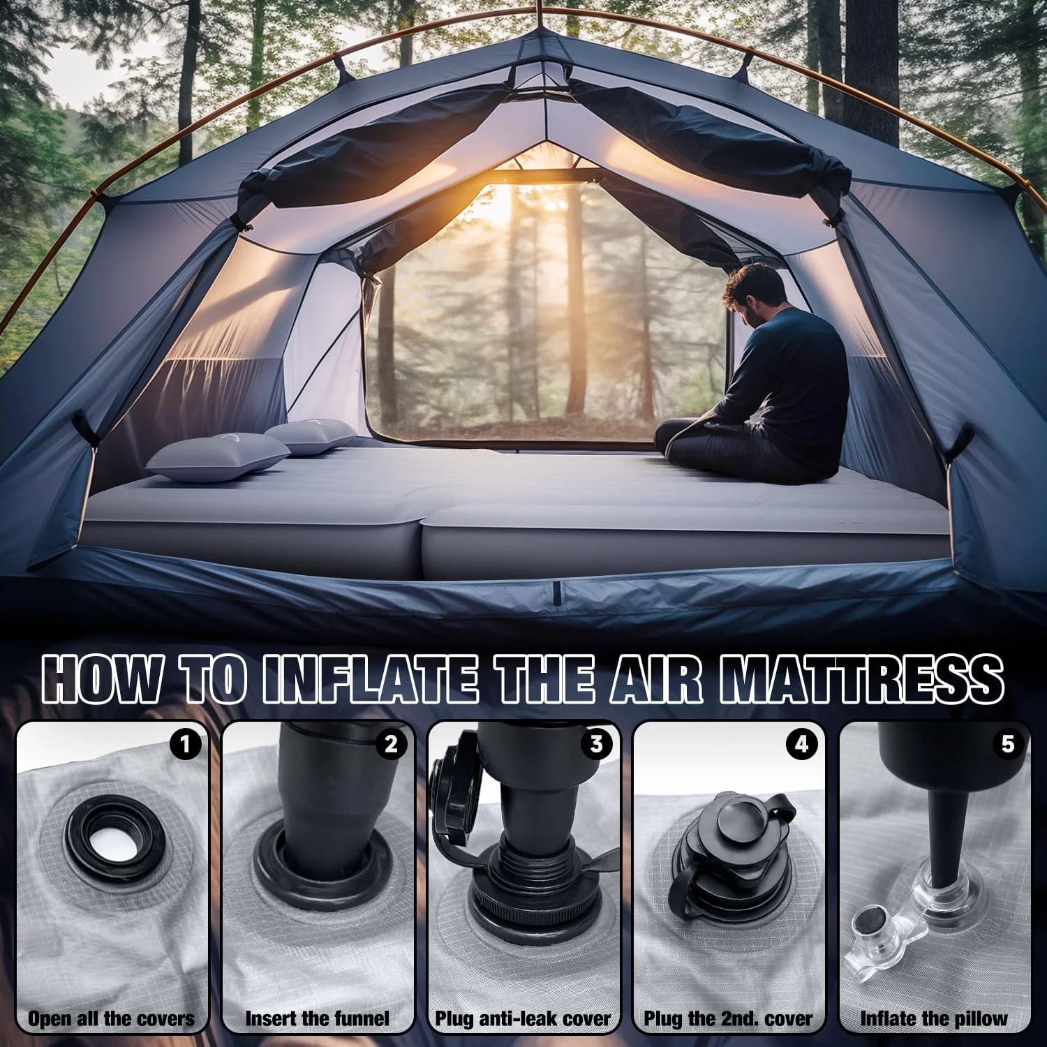 Umbrauto SUV Camping Air Mattress: 2024 Upgraded Flocking Surface/Extra Thick Oxford Bottom Inflatable Car Sleeping Bed for Back Trunk with Electric Air Pump, Portable Blow Up Airbed for Van Travel