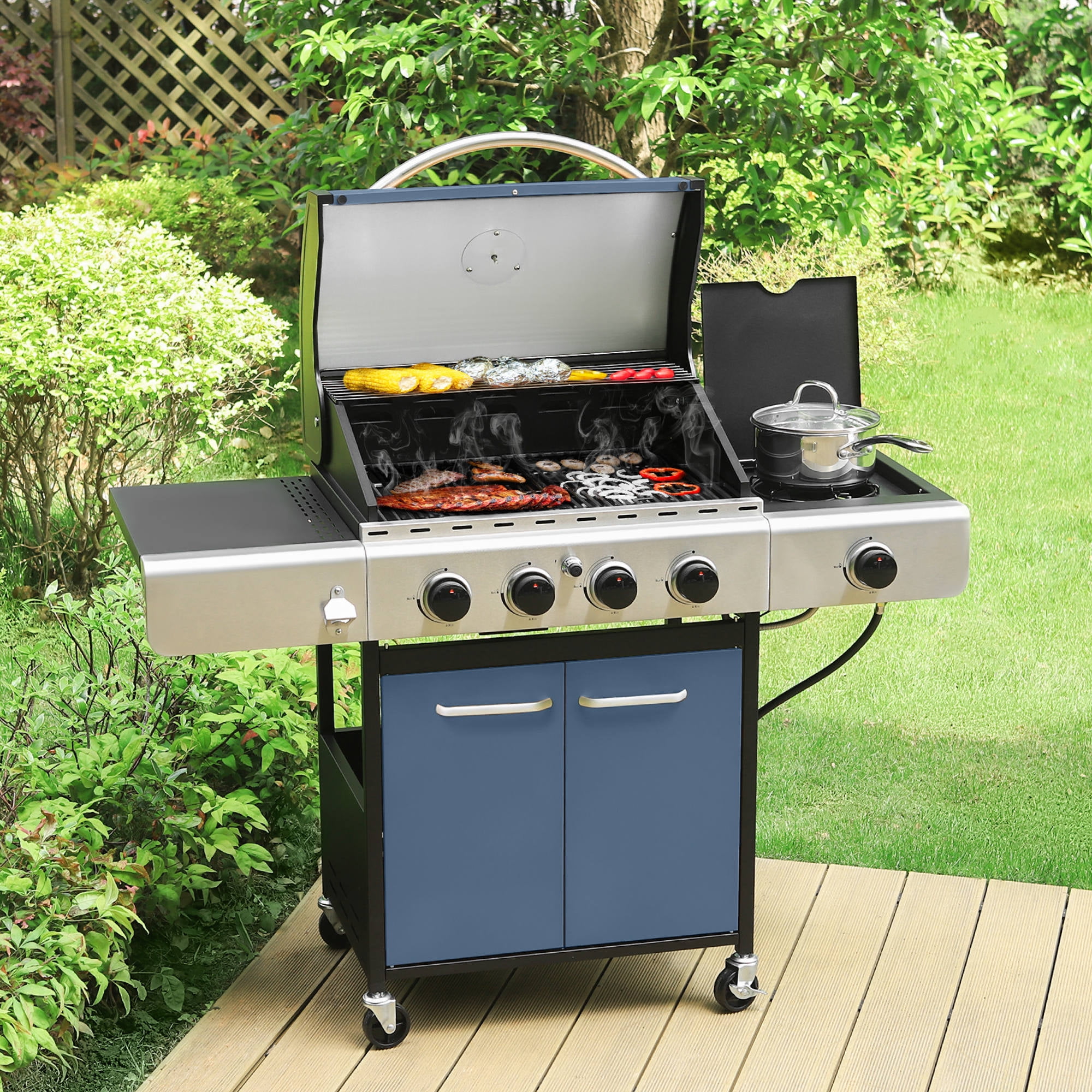 Summit Living 4 Burner Propane Gas Grill with Side Burner Stainless Steel