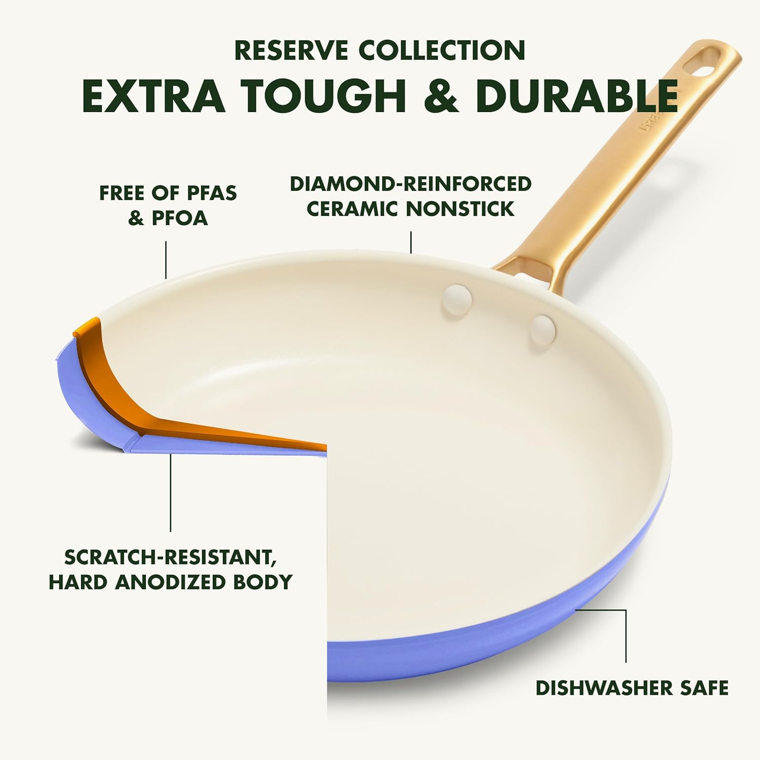 Reserve Hard Anodized Healthy Ceramic Nonstick 10 Piece Cookware Pots and Pans Set, Gold Handle, PFAS-Free, Dishwasher Safe, Oven Safe, Black