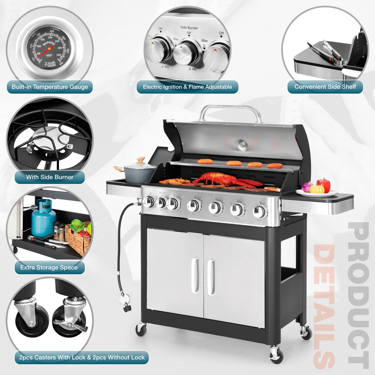 Summit Living 4 Burner Propane Gas Grill with Side Burner Stainless Steel