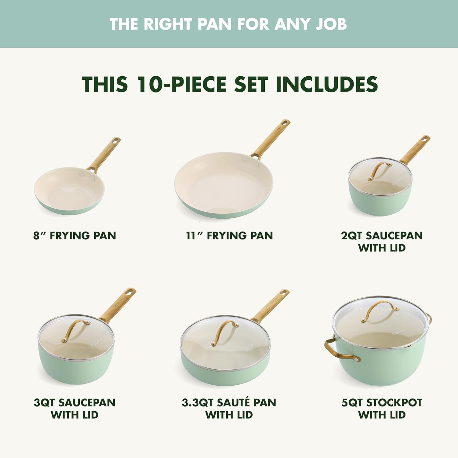 Reserve Hard Anodized Healthy Ceramic Nonstick 10 Piece Cookware Pots and Pans Set, Gold Handle, PFAS-Free, Dishwasher Safe, Oven Safe, Black