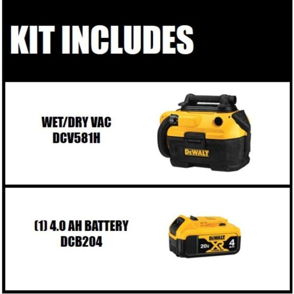 20V MAX 2 Gal. Cordless/Corded Wet/Dry Vacuum and (1) 20V MAX XR Lithium-Ion Premium 4.0Ah Battery