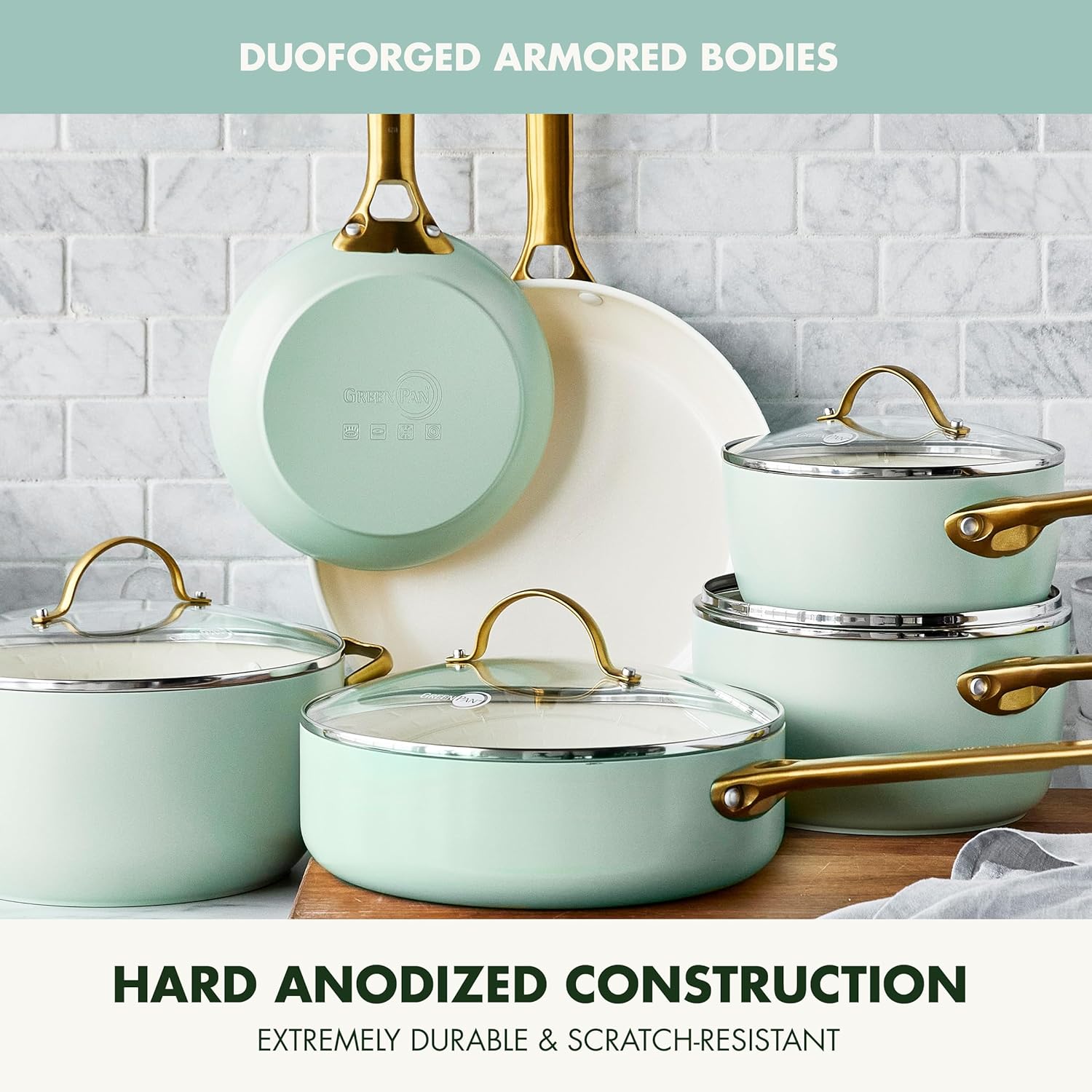 Reserve Hard Anodized Healthy Ceramic Nonstick 10 Piece Cookware Pots and Pans Set, Gold Handle, PFAS-Free, Dishwasher Safe, Oven Safe, Black