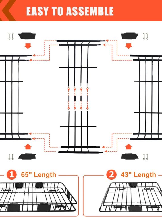 Folding hitch mounted cargo basket 60′′ With hook stabilizer, net and straps