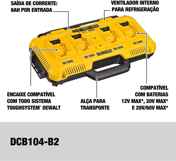 20V  Battery Chargers, 4-Port, Rapid Charge (DCB104) , Black