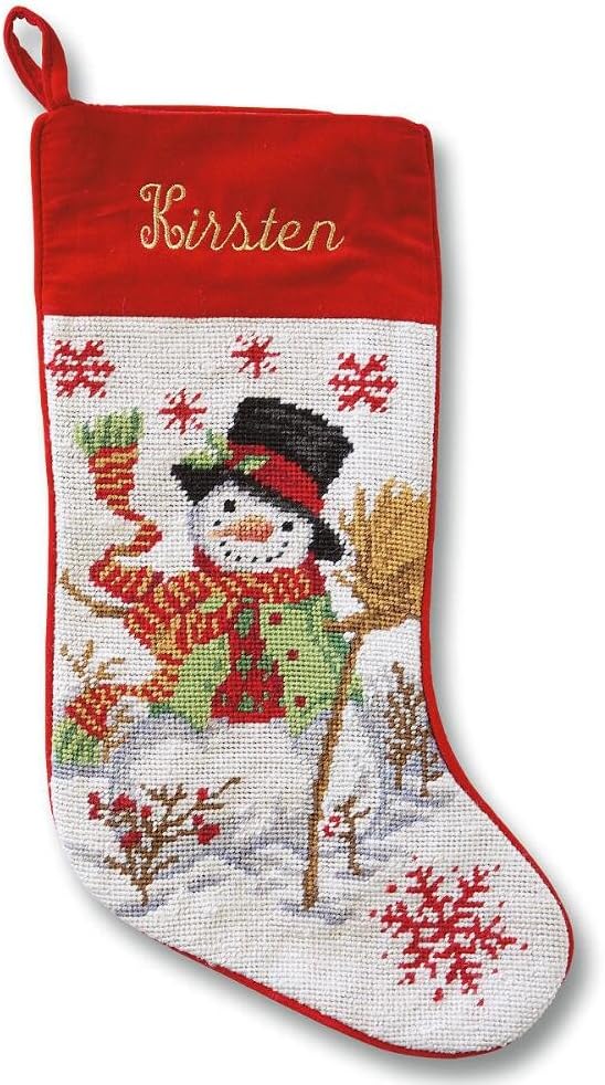 Lillian Vernon Personalized Needlepoint Reindeer Stocking - Heirloom Christmas Stocking, 100% Wool, 9.5” W x 17” L
