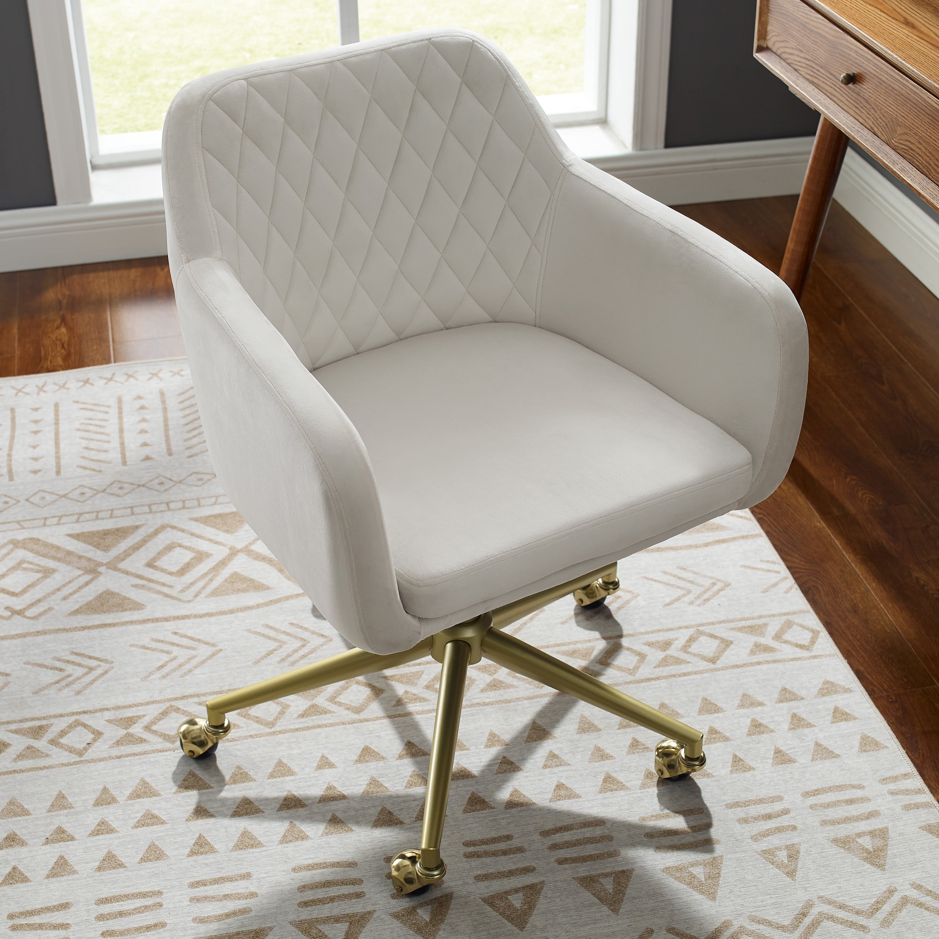 Linon Abram Task Chair with Adjustable Height & Swivel, 275 lb. Capacity, Off White Velvet Fabric
