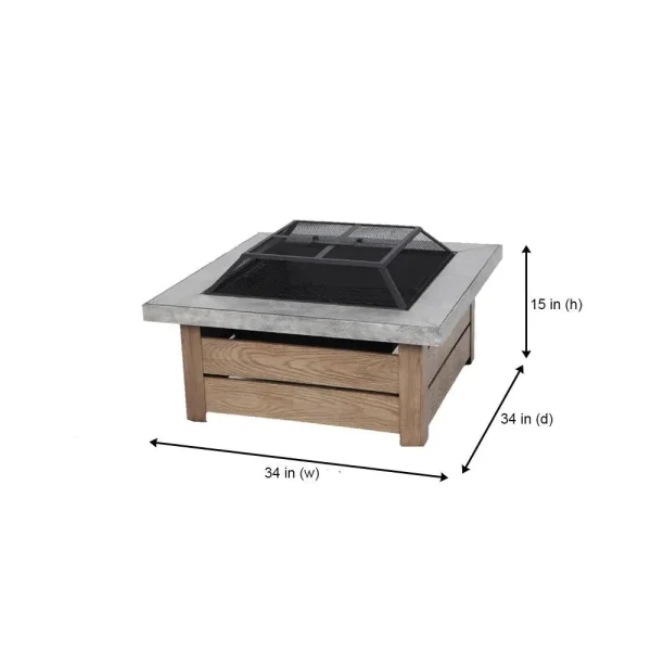 2195FPA-1-34 Stoneham 34 in. x 15.5 in. Square Steel Wood Fire Pit with Tile Top