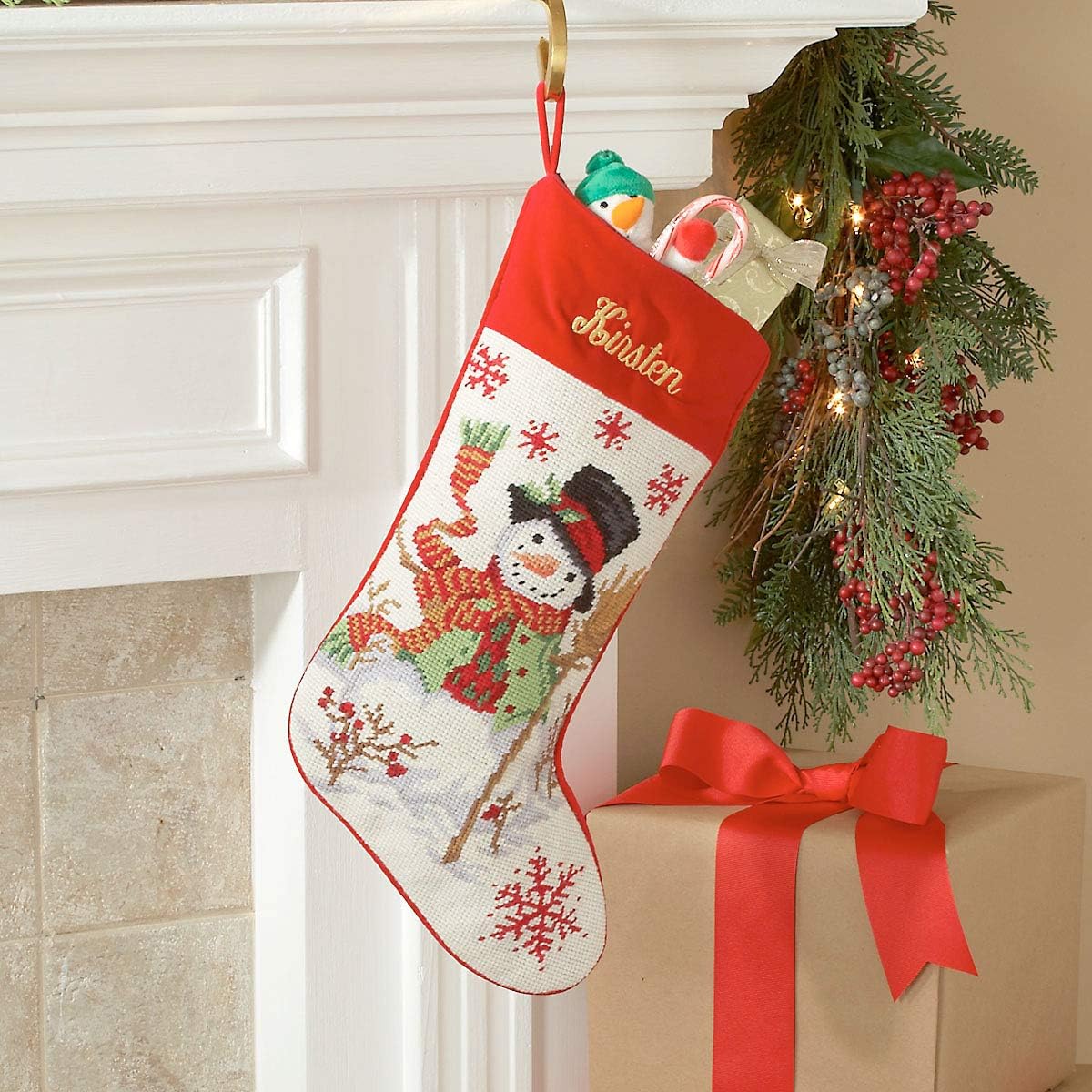Lillian Vernon Personalized Needlepoint Reindeer Stocking - Heirloom Christmas Stocking, 100% Wool, 9.5” W x 17” L