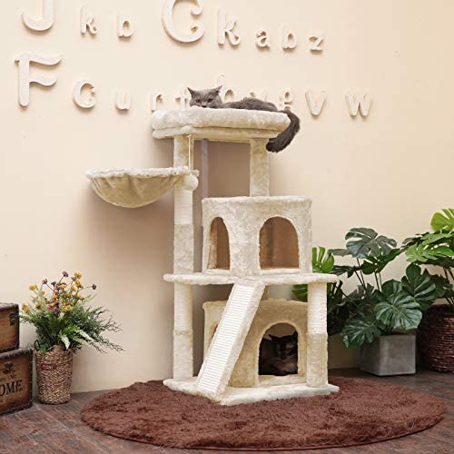 Hey-brother 41.34 inches Cat Tree with Scratching Board, 2 Luxury Condos, Cat Tower