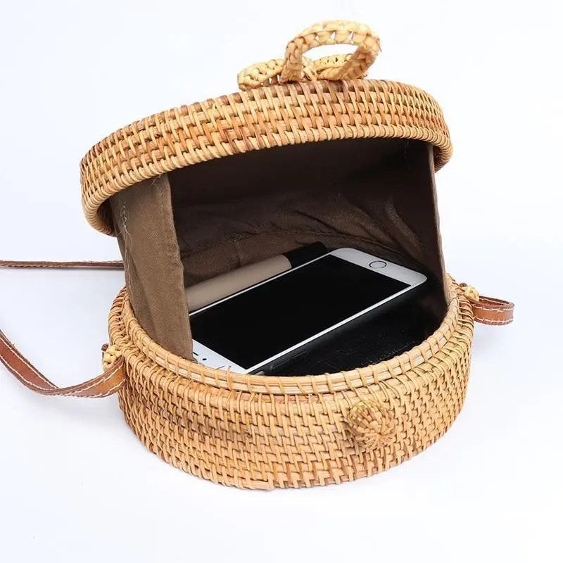 Woven Straw Bag Rattan Purse Crossbody Round Wicker Circle Hand Woven