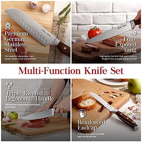 19-Piece Premium Kitchen Knife Set With Wooden Block | Master Maison German Stainless Steel Cutlery With Knife Sharpener & 8 Steak Knives