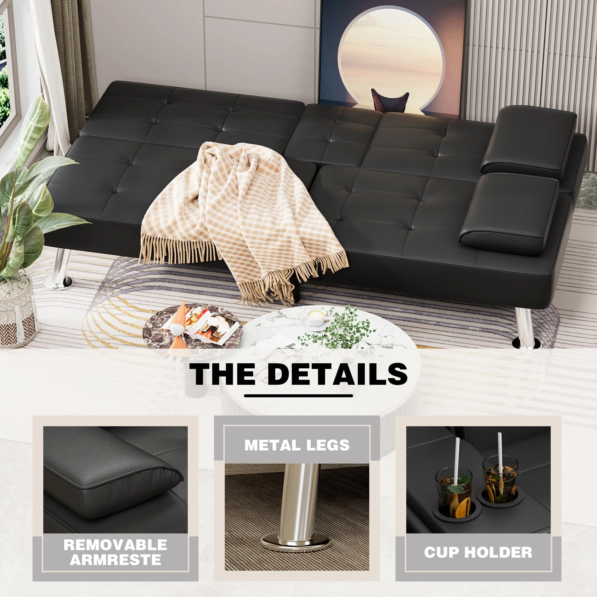 JUMMICO Modern Convertible Folding Futon Sofa Bed