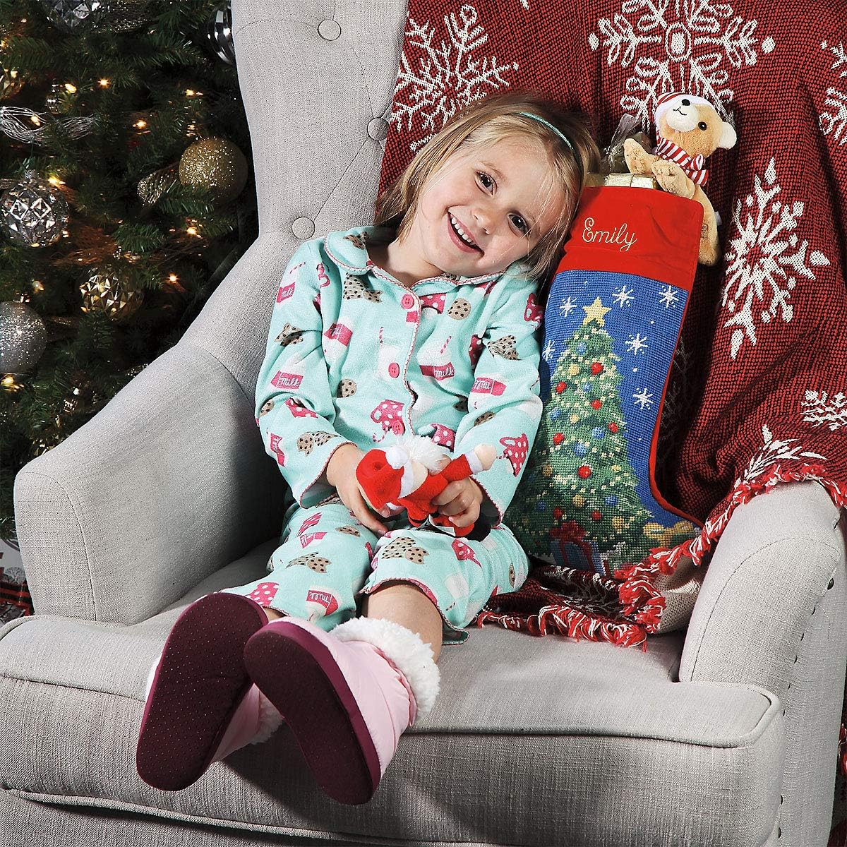 Lillian Vernon Personalized Needlepoint Reindeer Stocking - Heirloom Christmas Stocking, 100% Wool, 9.5” W x 17” L