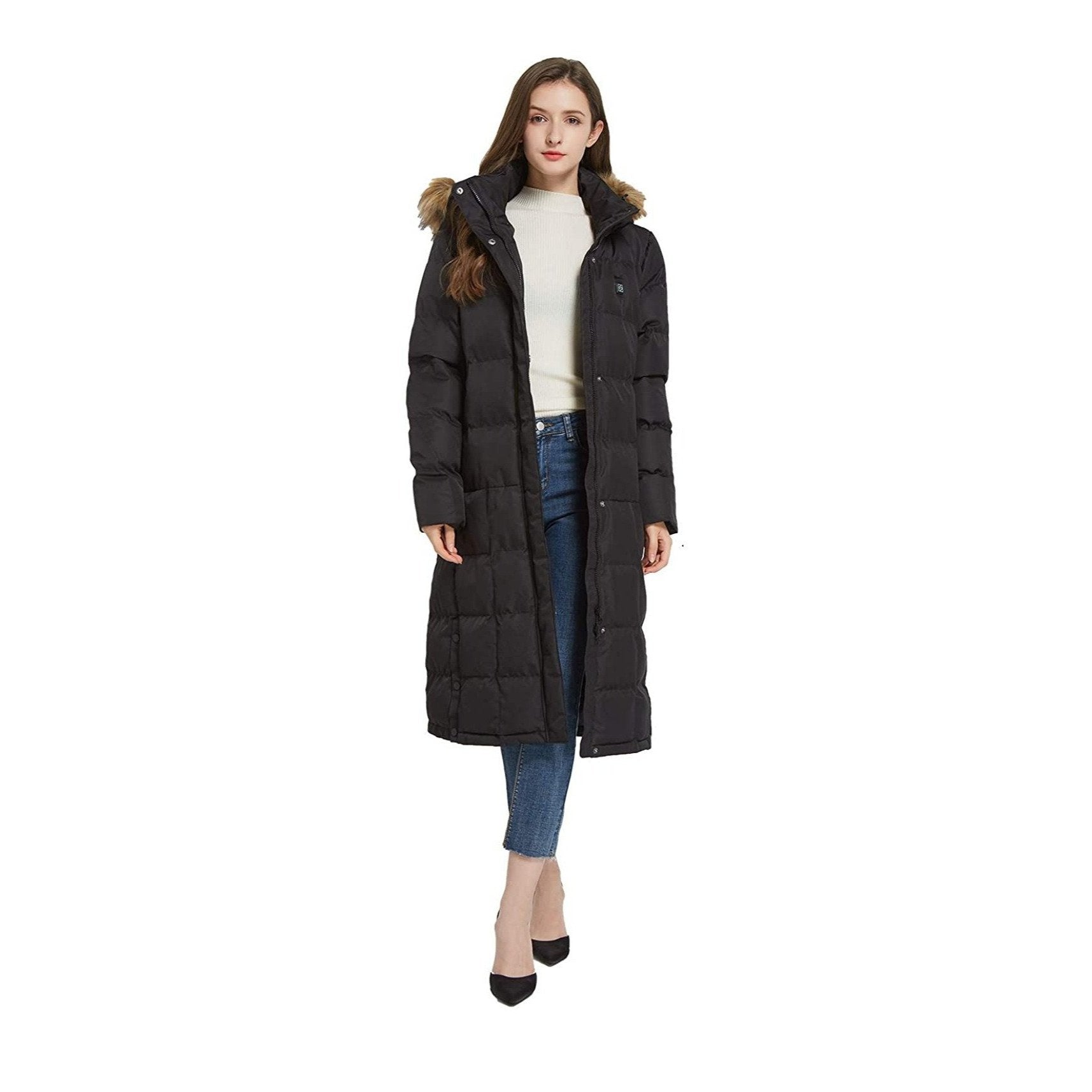 Women’s Waterproof Heated Puffer Coat with Battery & Detachable Hood – Lightweight, Durable, Machine Washable