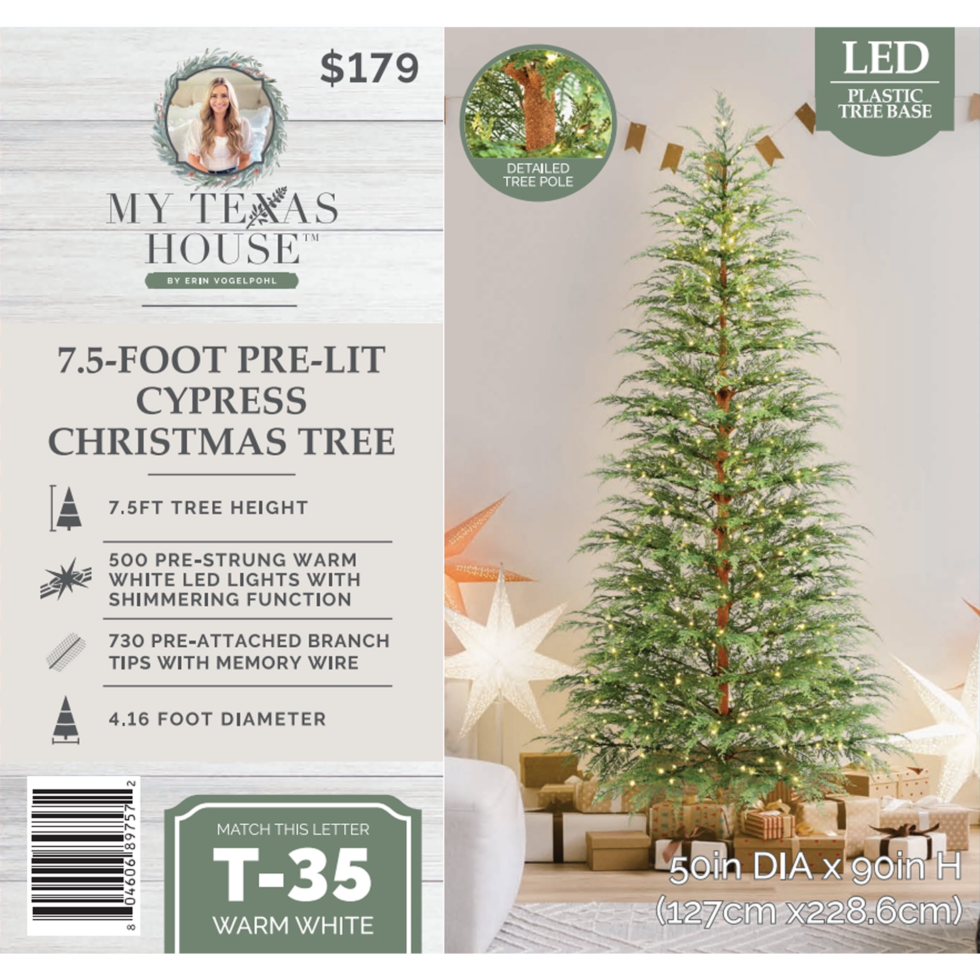 My Texas House 7.5 ft Pre-Lit Cypress Artificial Christmas Tree with 500 Twinkle LED Lights and Stand