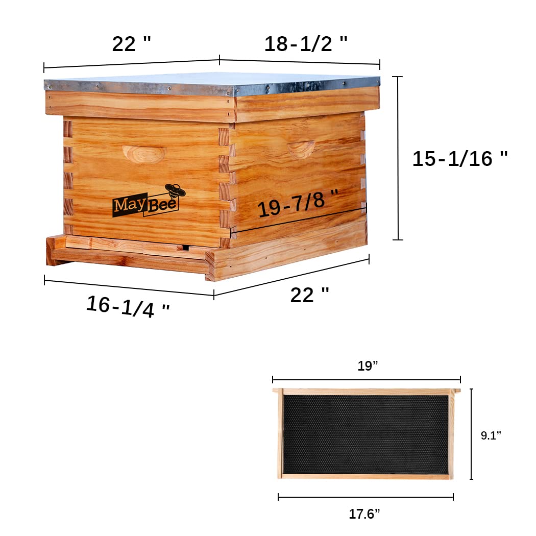 Beehive Starter Kit 8-Frame Bee Boxes and Frames Starter Kit Wax Coated Bee Hives and Supplies Starter Kit Including Beekeeping Tools Kit with Beekeeping Veil