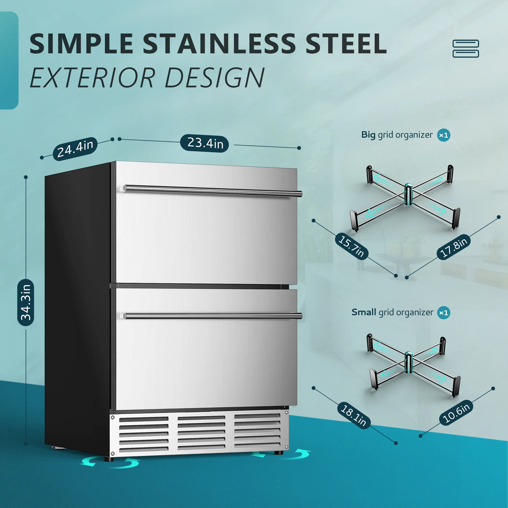 EUHOMY 24 Inch Under Counter Double Drawer Fridge Trustworthy Quality Wine Cooler