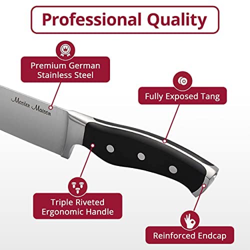 19-Piece Premium Kitchen Knife Set With Wooden Block | Master Maison German Stainless Steel Cutlery With Knife Sharpener & 8 Steak Knives