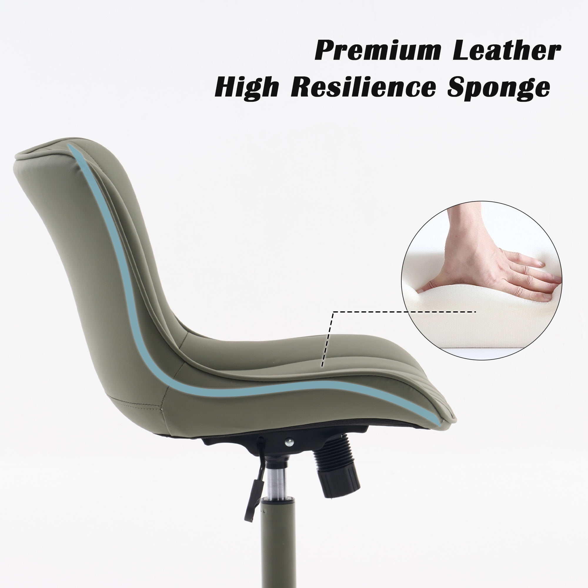 YOUNIKE Cute Armless Office Desk Chair Modern Upholstered Faux Leather Swivel Task Chair, Brown