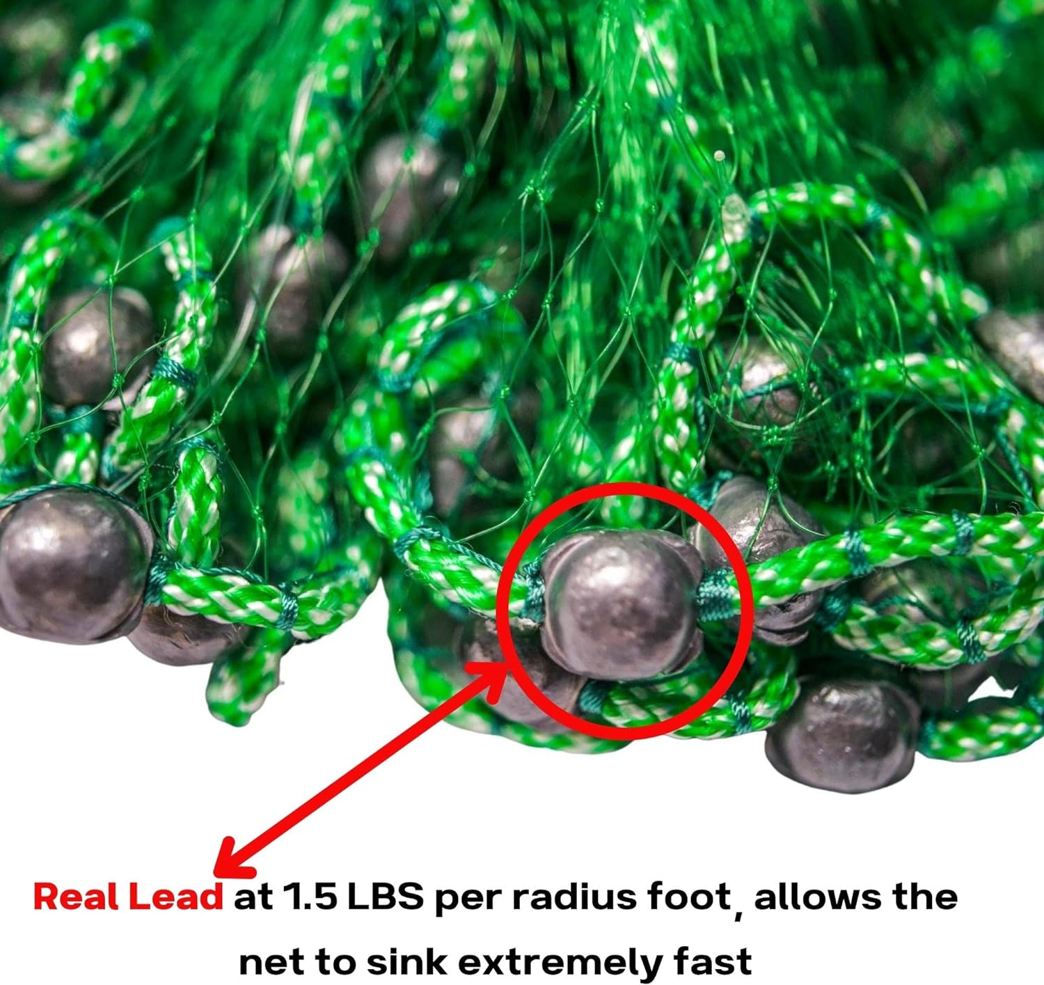 Bait Buster 5FT Radius Cast Net, Green, 3/8′′ Sq. Mesh, 100 LB Braille Lines, Fishing