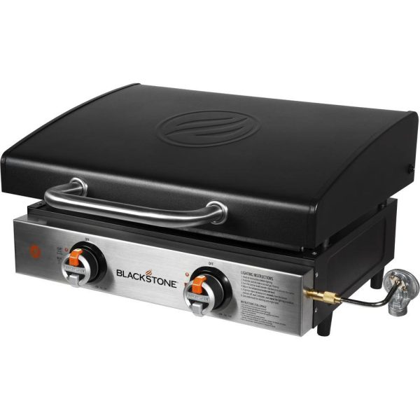 1813 22 in. 2 Burner and Stainless Steel with Hood Tabletop Griddle in Black