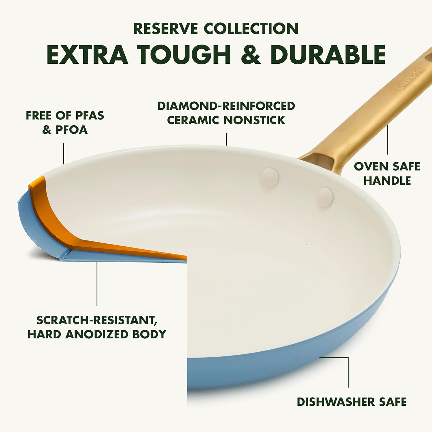 Reserve Hard Anodized Healthy Ceramic Nonstick 10 Piece Cookware Pots and Pans Set, Gold Handle, PFAS-Free, Dishwasher Safe, Oven Safe, Black