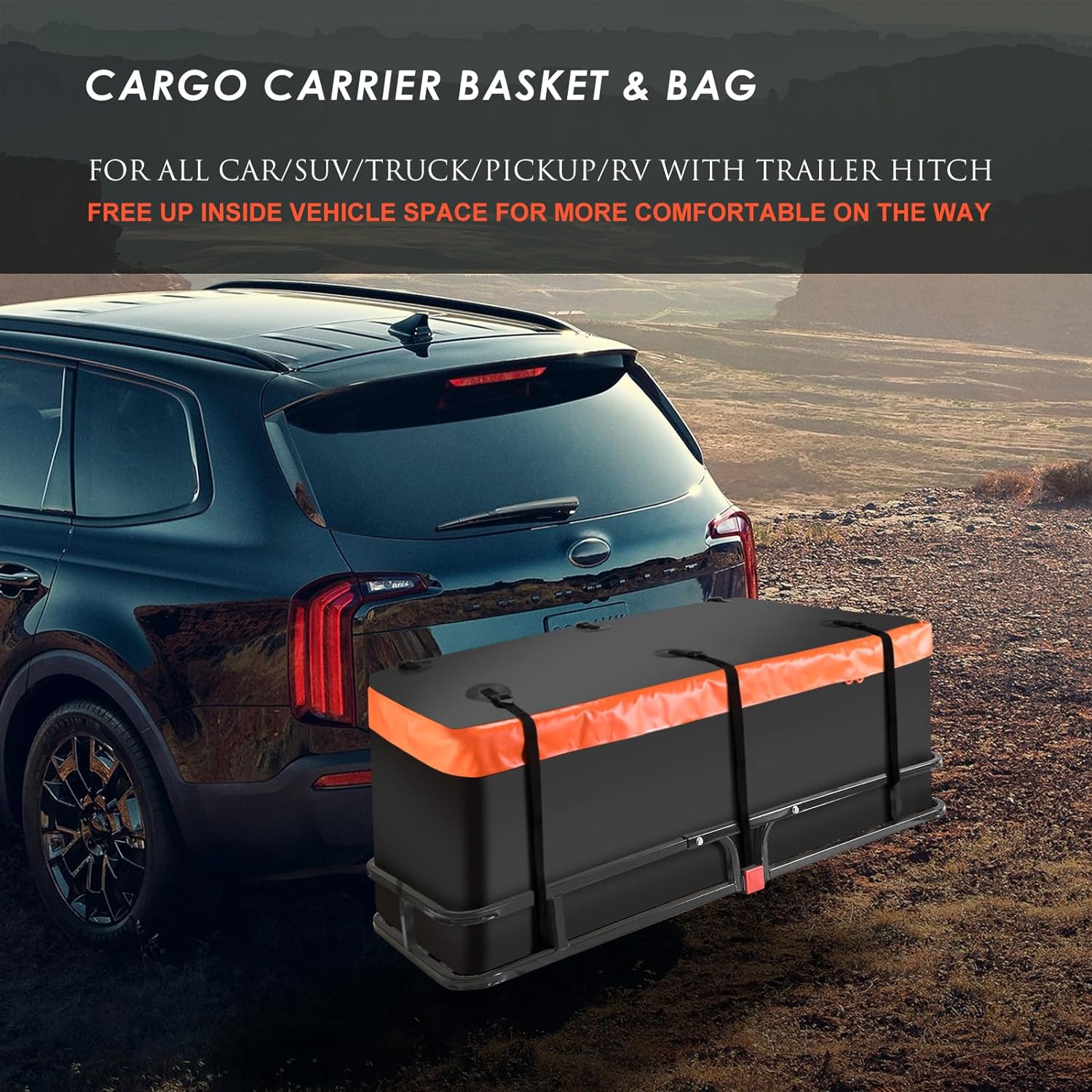 Folding hitch mounted cargo basket 60