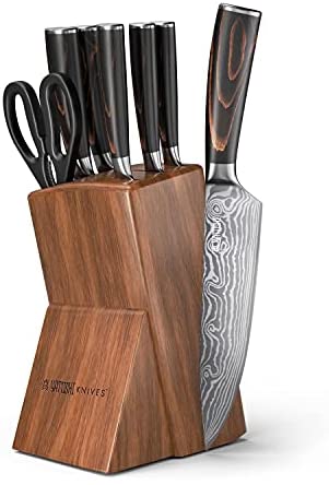 Yatoshi 7 Knife Block Set – Pro Kitchen Knife Set Ultra Sharp High Carbon Stainless Steel with Ergonomic Handle