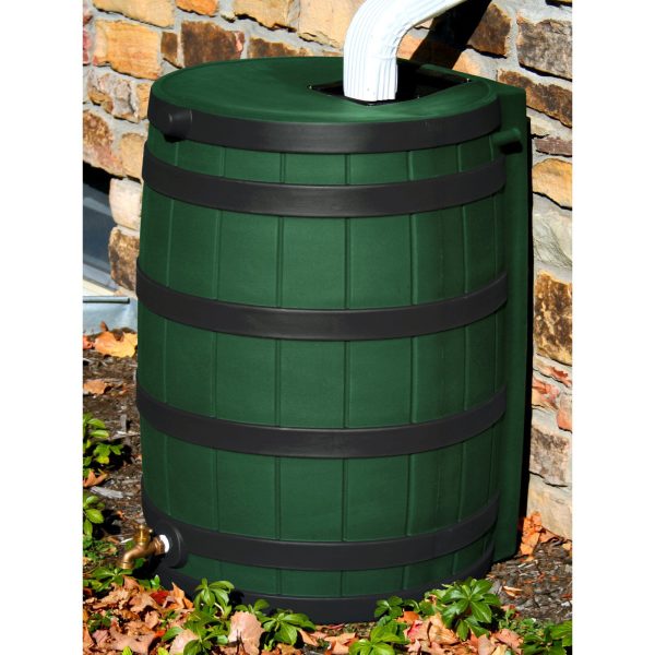 50 Gallon  Darkened Rib Rain Barrel, Green