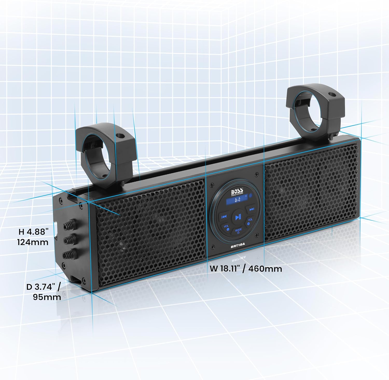 Audio Systems BRT26A ATV UTV Sound Bar - 26 Inch Wide, 4 Inch Speakers, 1 Inch Soft Dome Tweeters, Full Range, IPX5 Weatherproof, Bluetooth, Built-in Amplifier, Golf Cart Compatible