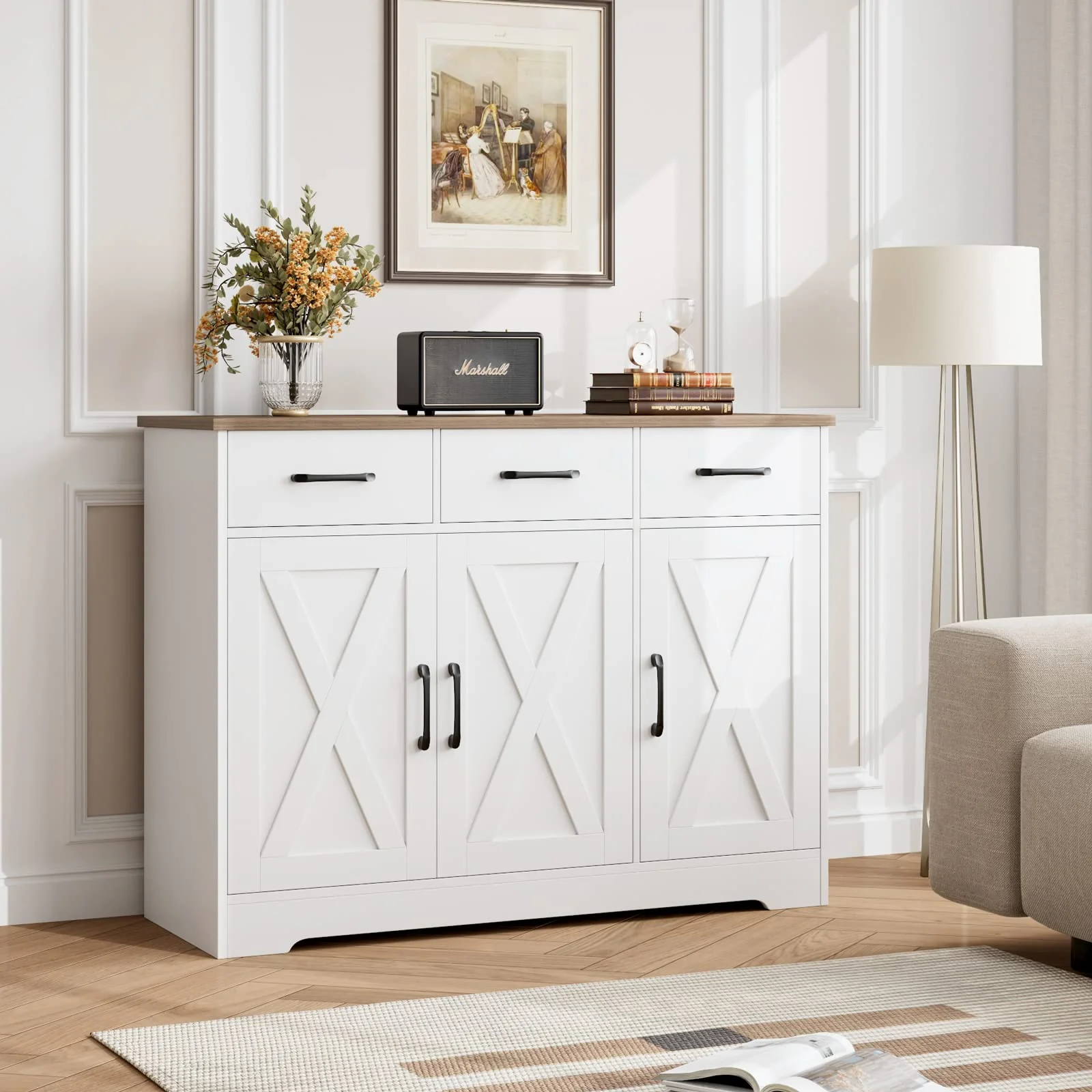 HOSTACK Modern Farmhouse Sideboard Buffet Cabinet