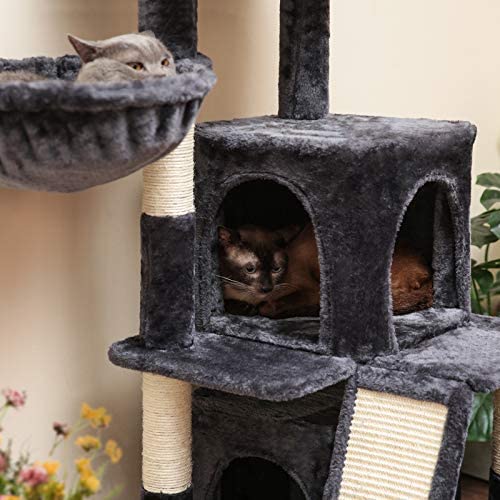 Hey-brother 41.34 inches Cat Tree with Scratching Board, 2 Luxury Condos, Cat Tower