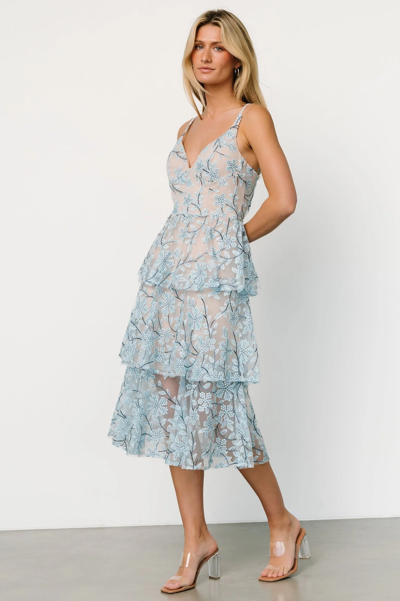 Giavanna Tiered Midi Dress | Dusty Blue
