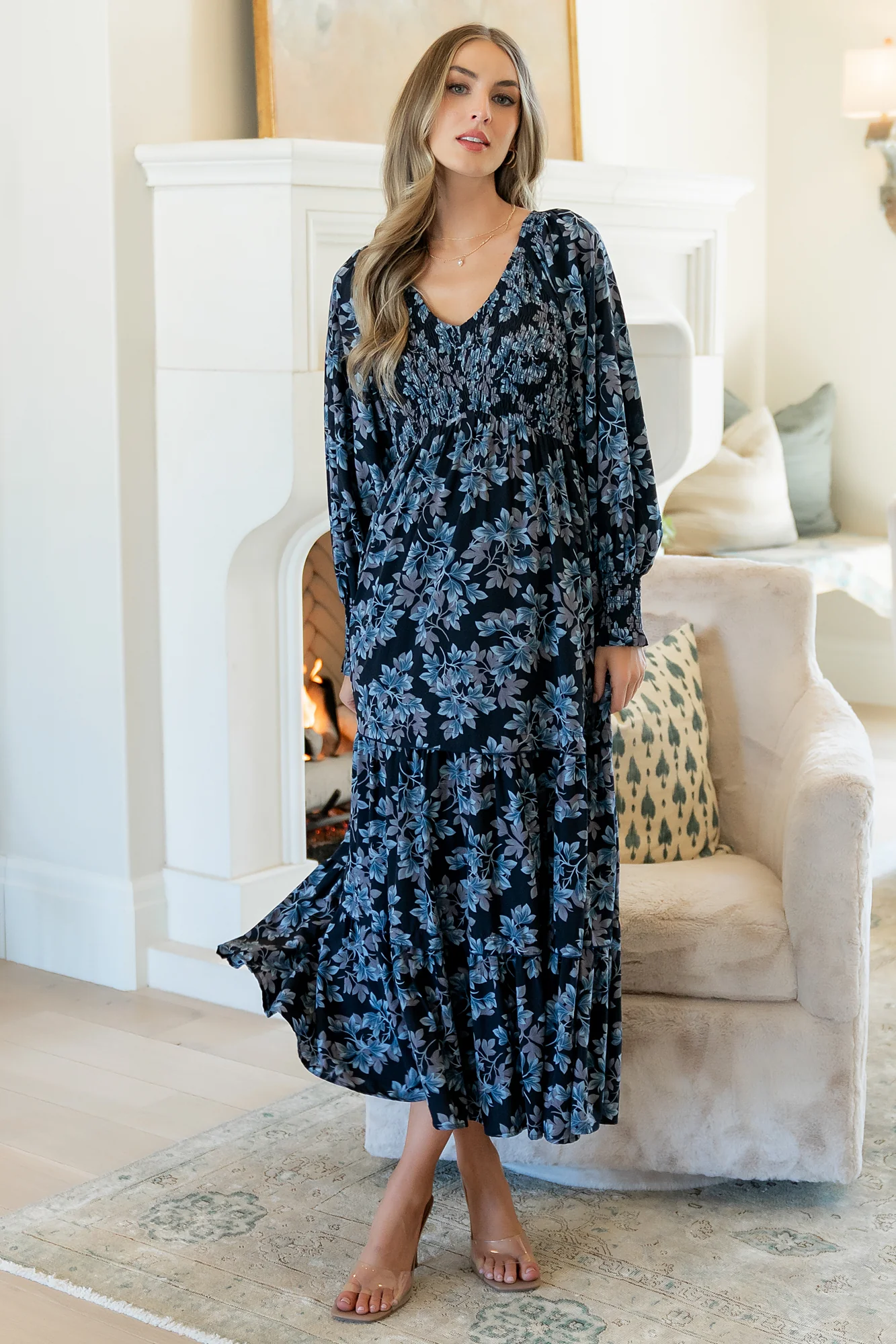 Rayna Smocked Dress | Midnight + Blue Floral