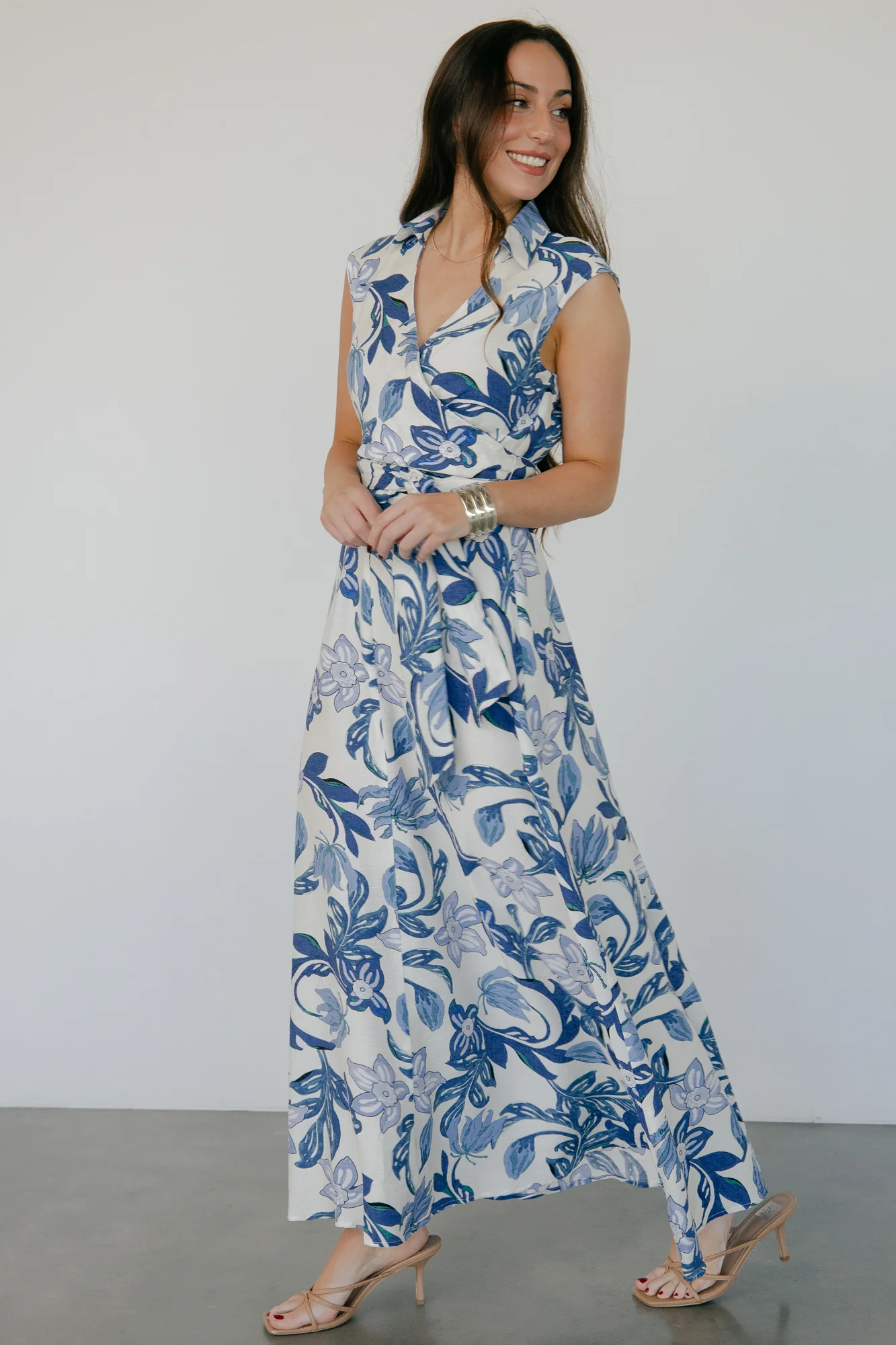 Almeria Maxi Dress | Ivory + Blue Floral