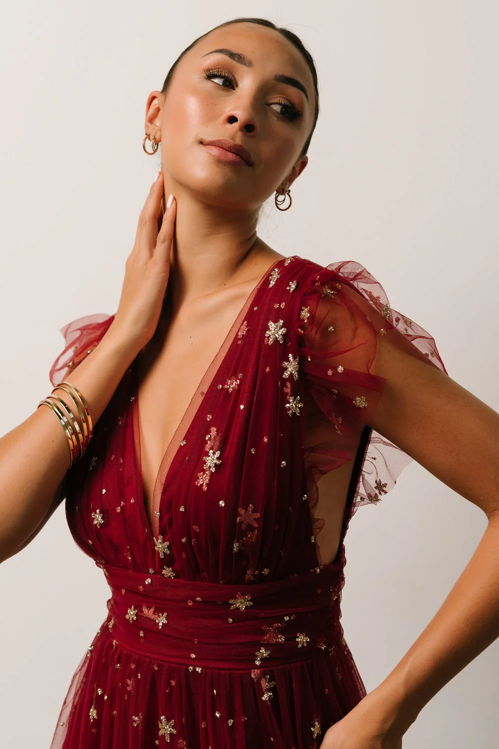 Nova Shimmer Maxi Dress | Wine + Gold