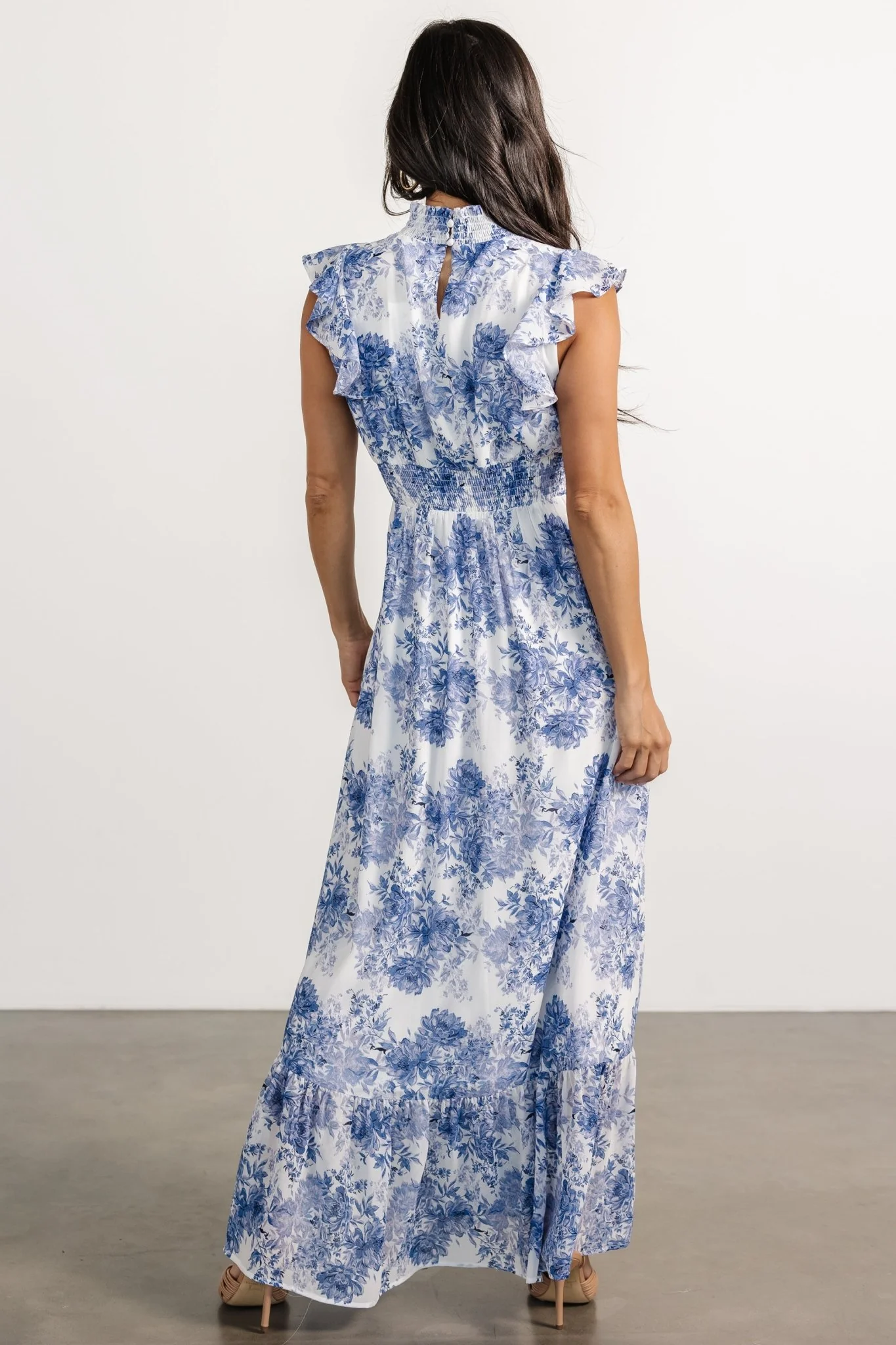 Kearny Ruffle Maxi Dress | White + Blue Floral