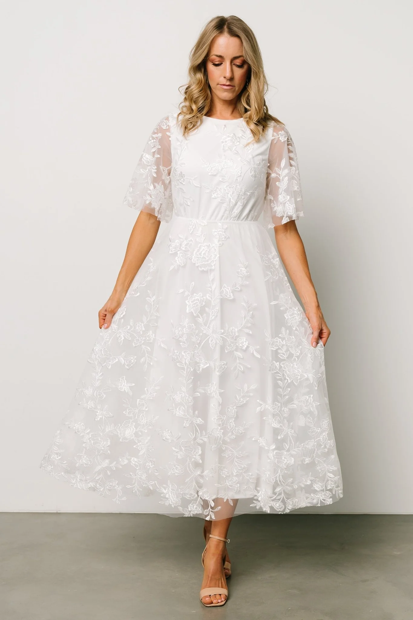 Arabella Embroidered Tulle Maxi Dress | White