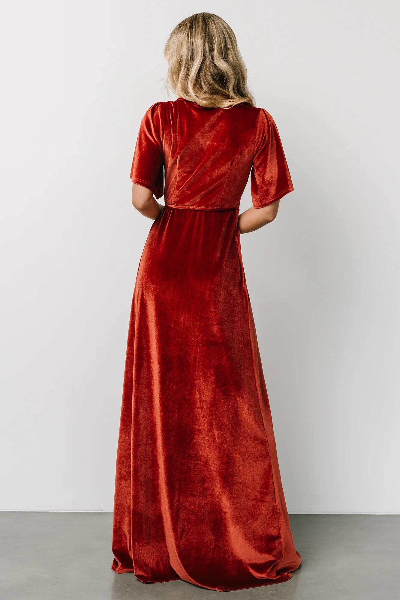 Meghan Velvet Wrap Maxi Dress | Terracotta