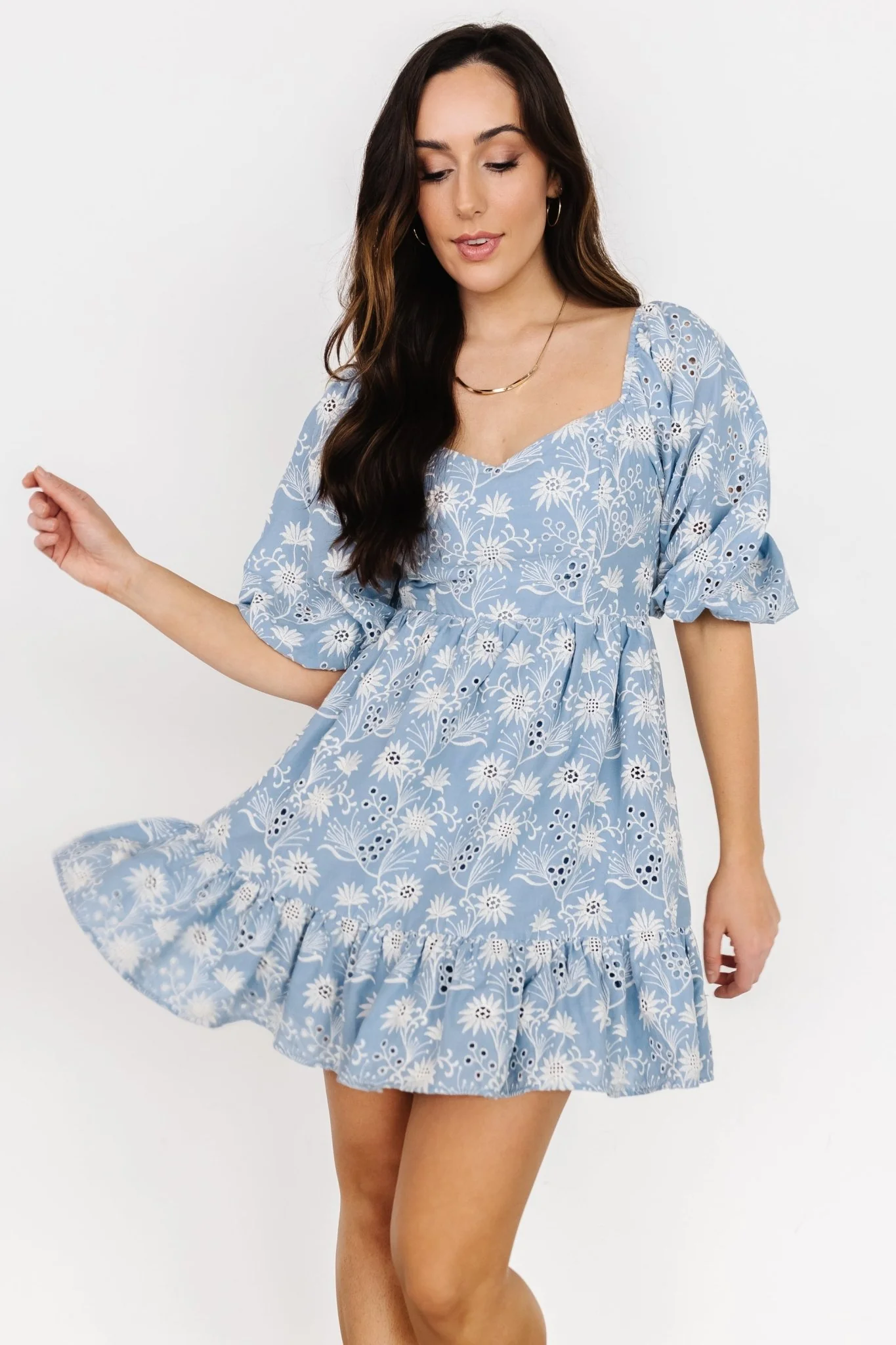 Serres Eyelet Mini Dress | Blue Floral