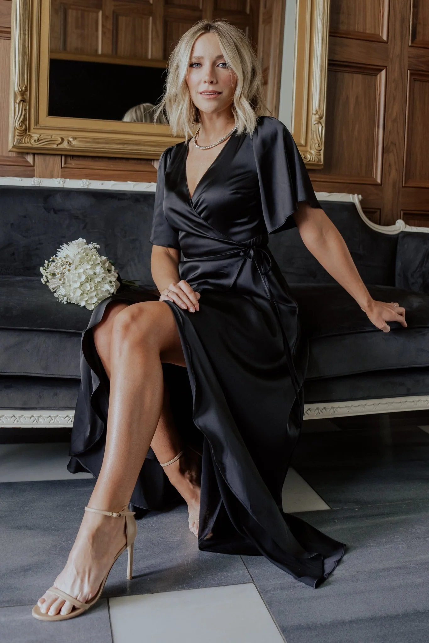 Vara Satin Maxi Wrap Dress | Black